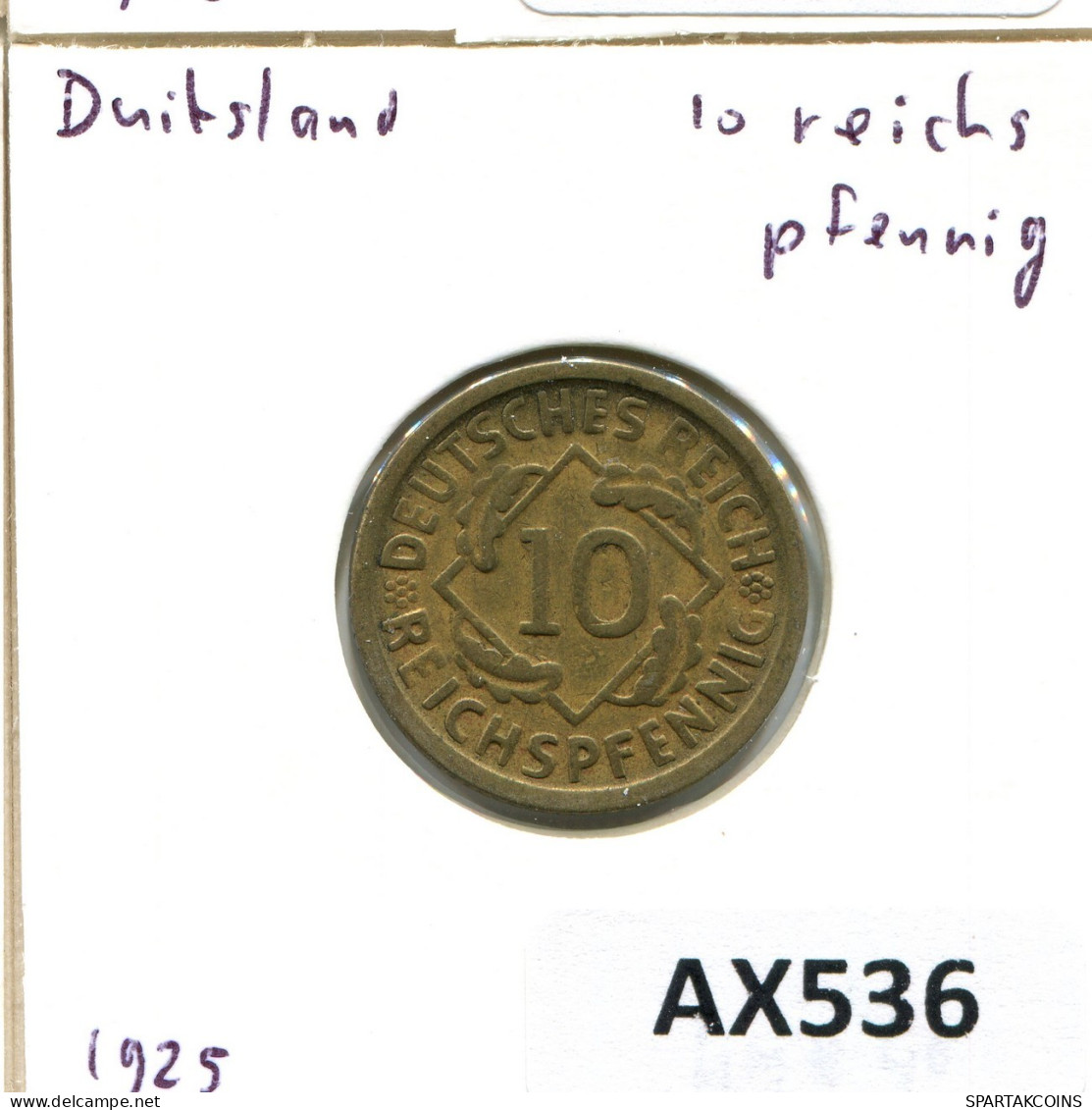 10 REICHSPFENNIG 1925 D DEUTSCHLAND Münze GERMANY #AX536.D.A - 10 Renten- & 10 Reichspfennig