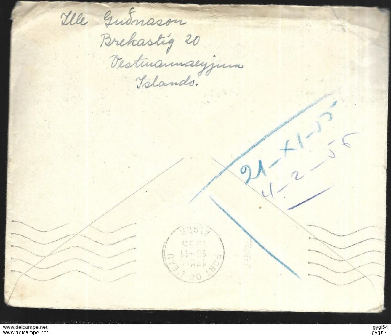Islande Lettre 1955 Pour Alger - Briefe U. Dokumente