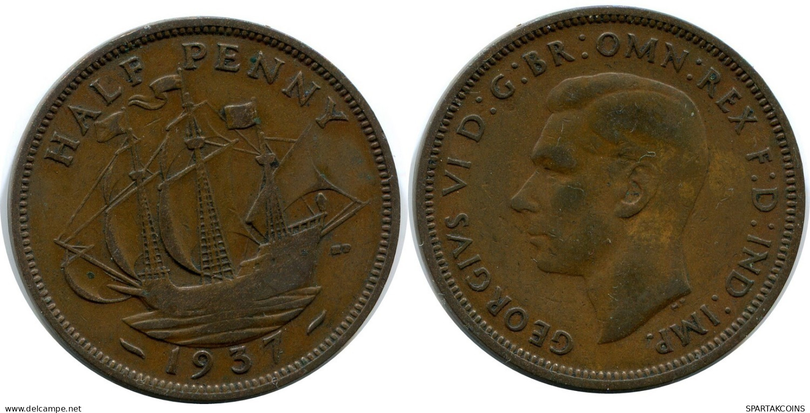 HALF PENNY 1937 UK GROßBRITANNIEN GREAT BRITAIN Münze #AZ733.D.A - C. 1/2 Penny