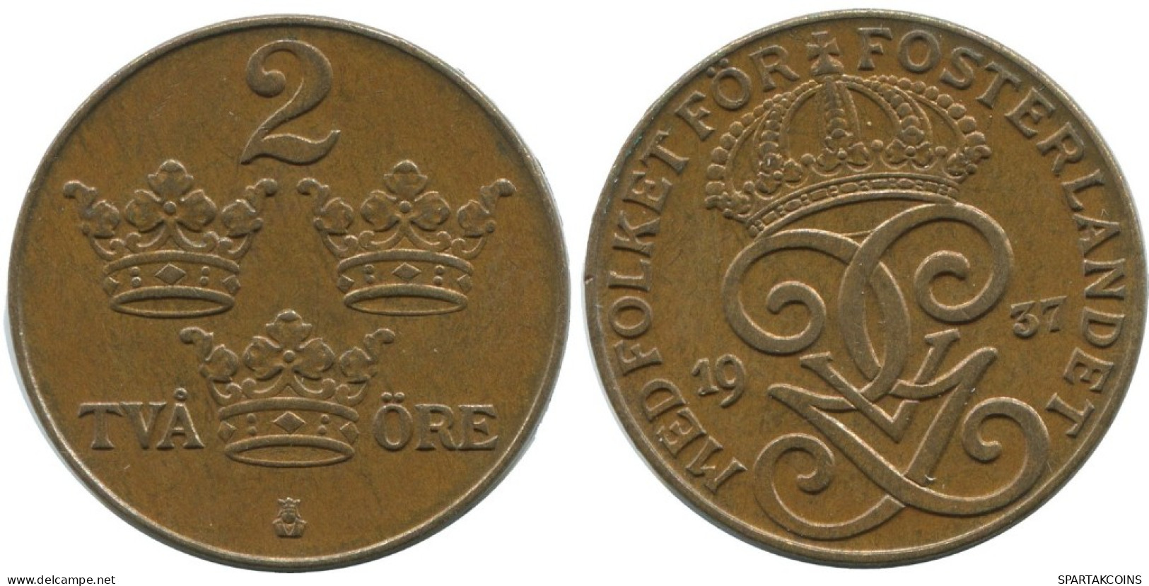 2 ORE 1937 SUÈDE SWEDEN Pièce #AC807.2.F.A - Suède