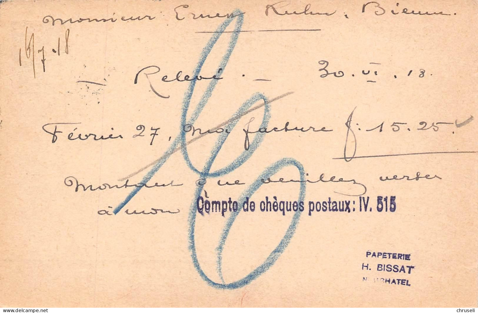 Neuchatel H. Bissat Papeterie & Buchhandlung Firmen Gewerbestempel Besonderheiten - Stamped Stationery