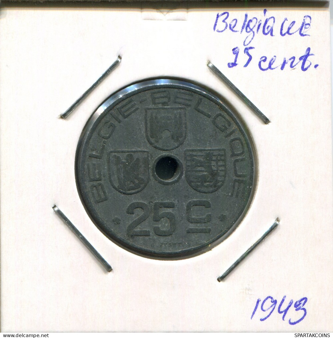 25 CENTIMES 1943 BELGIE-BELGIQUE BELGIEN BELGIUM Münze #AR417.D.A - 25 Centesimi