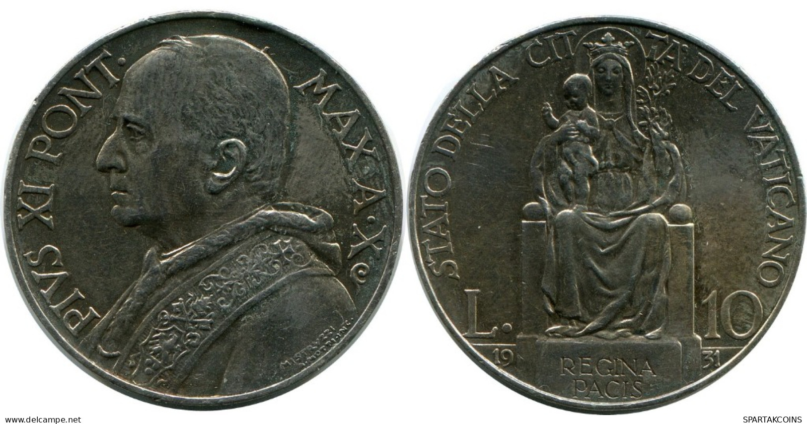 10 LIRE 1931 VATICAN Coin Pius XI (1922-1939) Silver #AH307.16.U.A - Vatican