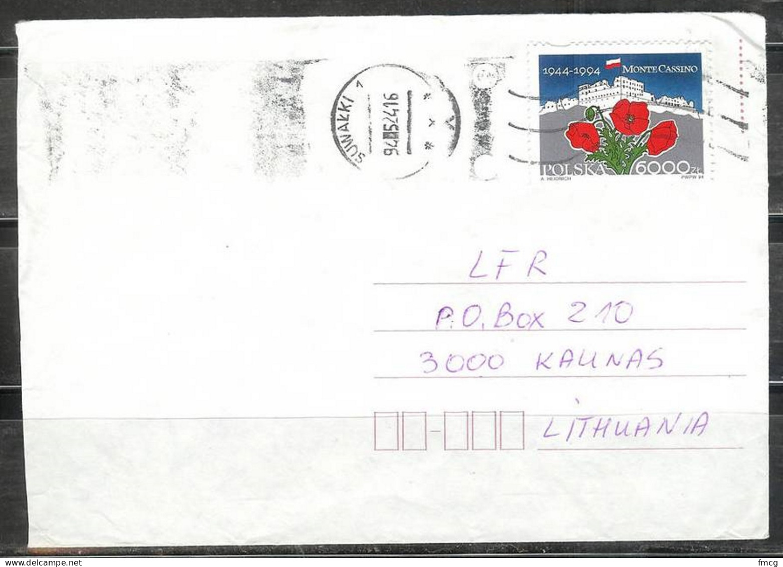 1994 Battle Of Monte Cassino To Lithuania - Storia Postale