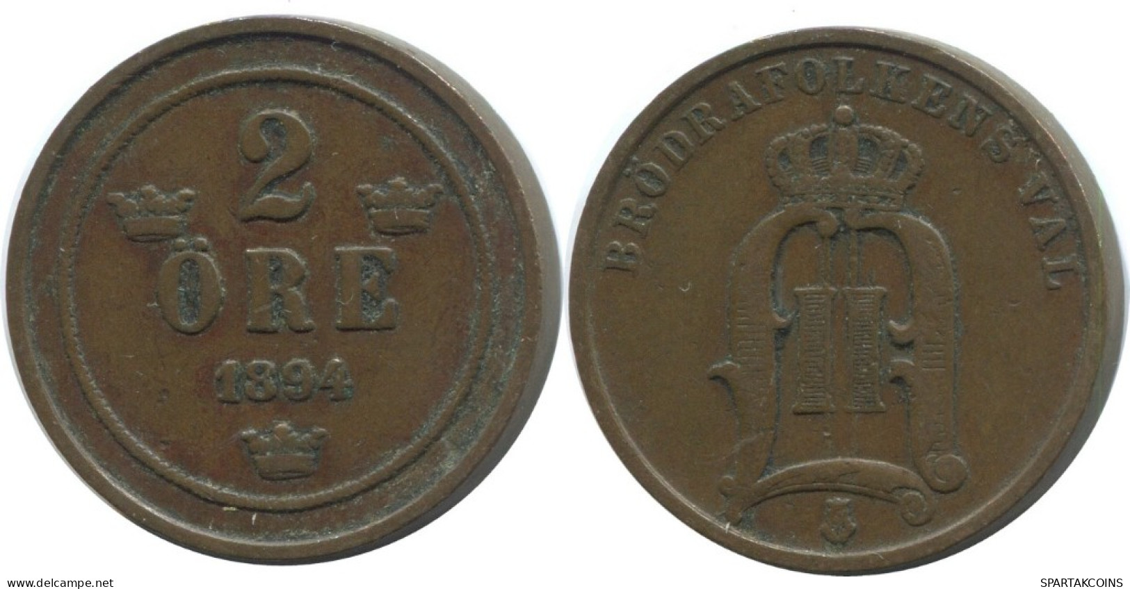 2 ORE 1894 SWEDEN Coin #AD008.2.U.A - Sweden