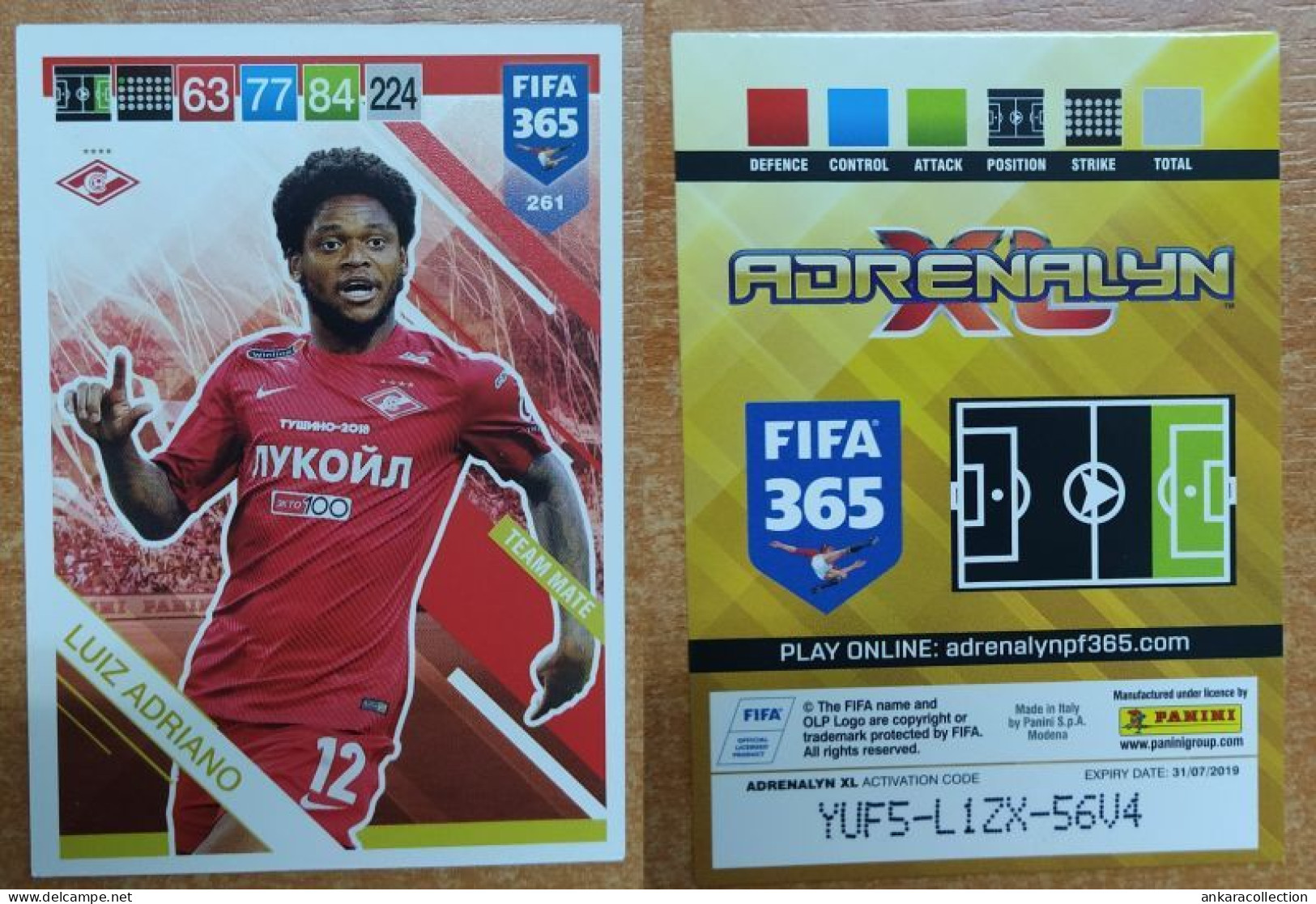 AC - 261 LUIZ ADRIANO  SPARTAK MOSCOW  TEAM MATE  PANINI FIFA 365 2019 ADRENALYN TRADING CARD - Trading-Karten