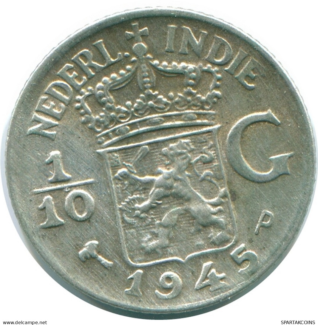 1/10 GULDEN 1945 P INDES ORIENTALES NÉERLANDAISES ARGENT Colonial Pièce #NL14192.3.F.A - Dutch East Indies