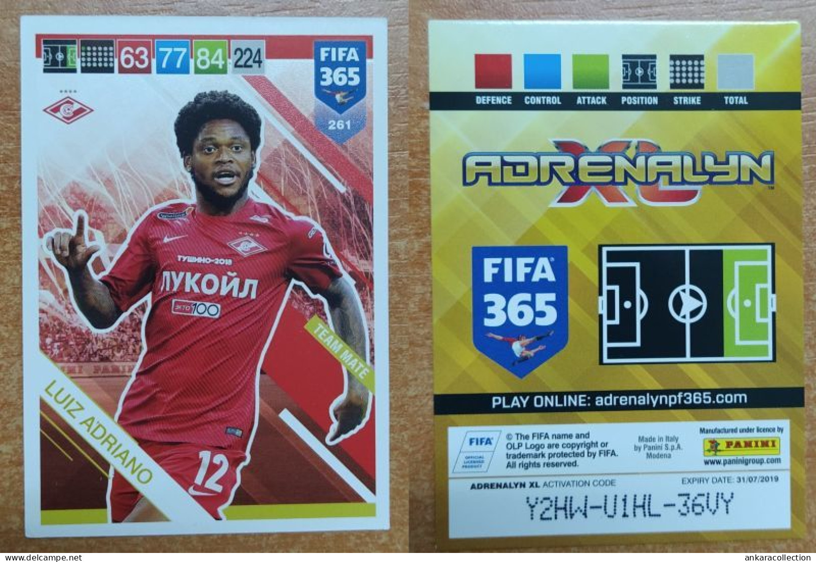 AC - 261 LUIZ ADRIANO  SPARTAK MOSCOW  TEAM MATE  PANINI FIFA 365 2019 ADRENALYN TRADING CARD - Trading Cards