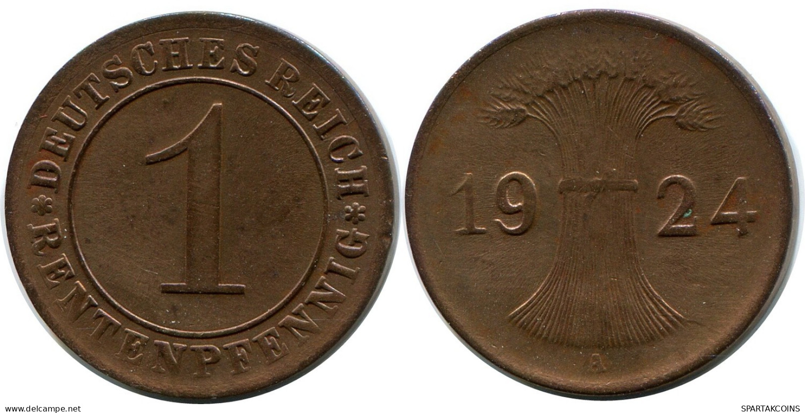 1 RENTENPFENNIG 1924 A DEUTSCHLAND Münze GERMANY #DB770.D.A - 1 Renten- & 1 Reichspfennig