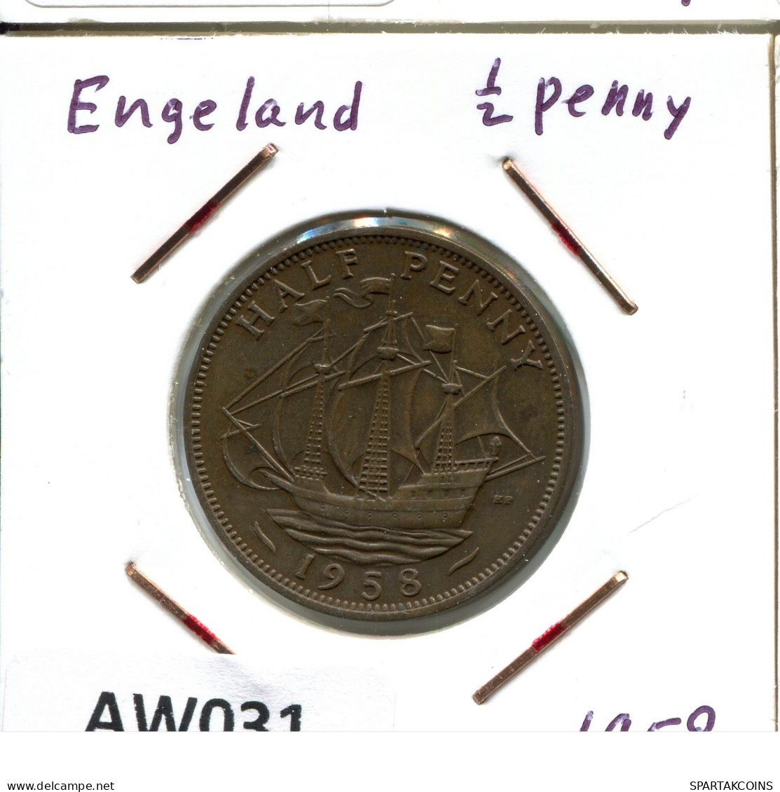 HALF PENNY 1958 UK GREAT BRITAIN Coin #AW031.U.A - C. 1/2 Penny