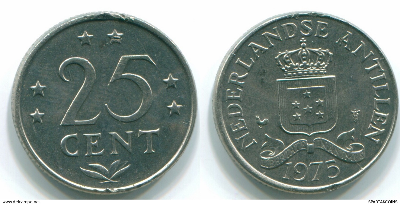 25 CENTS 1975 NIEDERLÄNDISCHE ANTILLEN Nickel Koloniale Münze #S11627.D.A - Antilles Néerlandaises