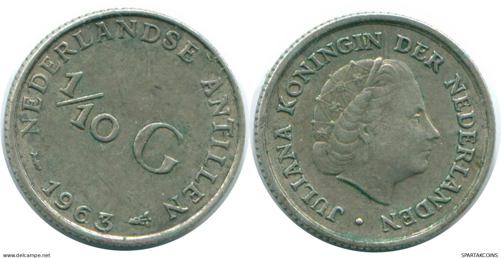 1/10 GULDEN 1963 NETHERLANDS ANTILLES SILVER Colonial Coin #NL12577.3.U.A - Antilles Néerlandaises