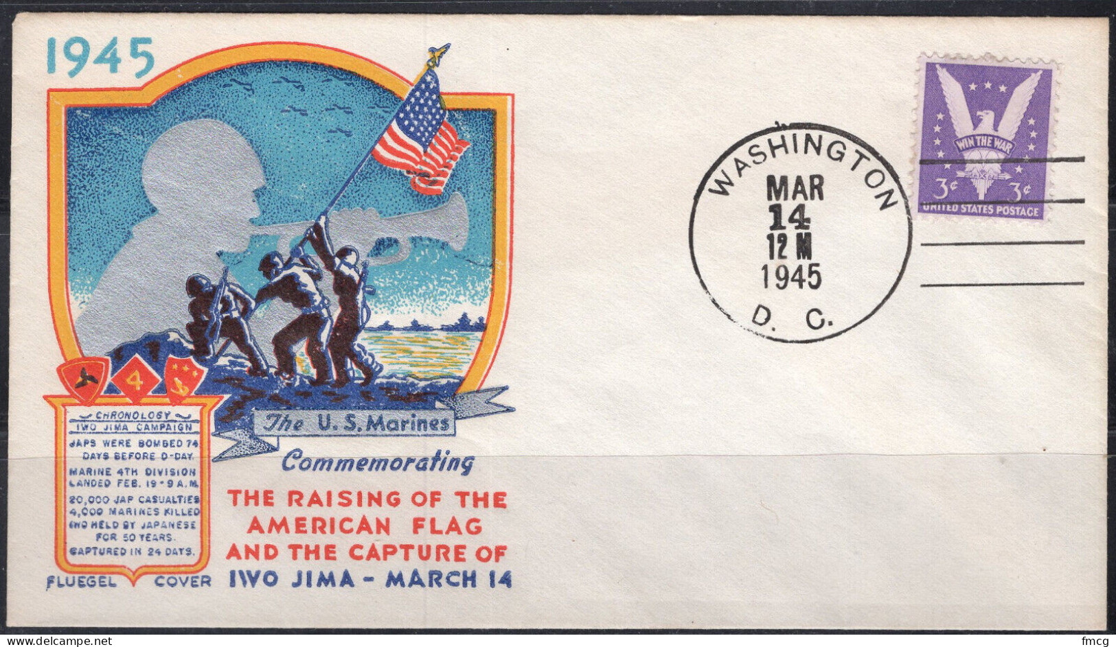 1945 Staehle Cover - World War II, Iwo Jima Flag Raising, Washington DC, Mar 14 - Cartas & Documentos