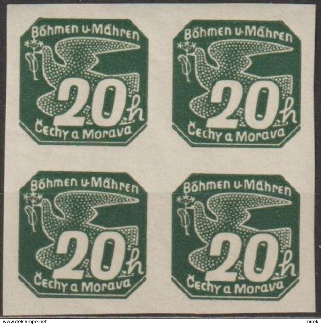 026/ Pof. NV 7, Gray Green, Border 4-block - Unused Stamps