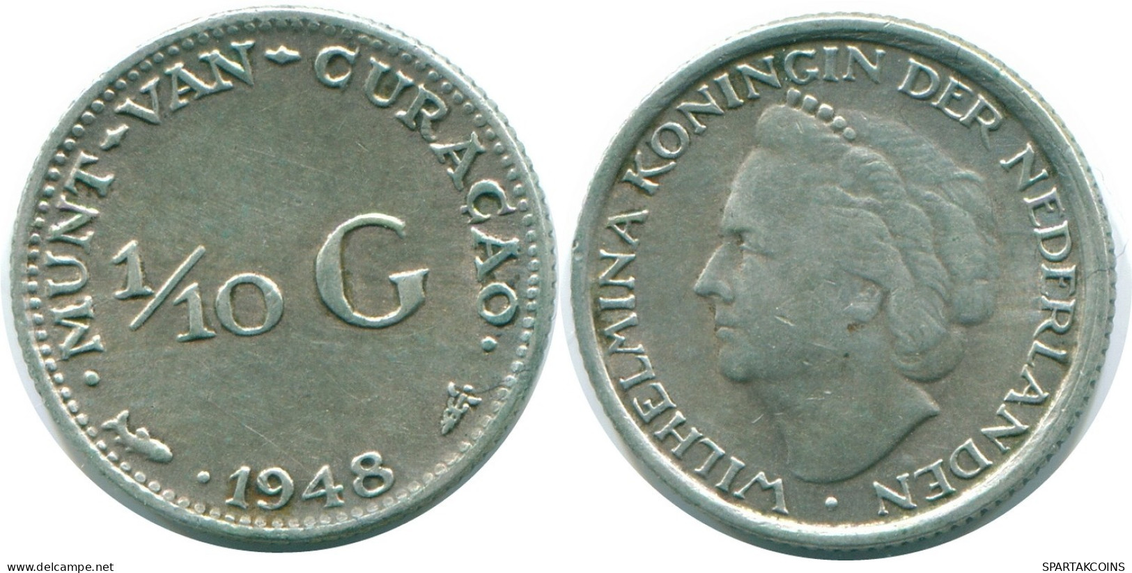 1/10 GULDEN 1948 CURACAO Netherlands SILVER Colonial Coin #NL11908.3.U.A - Curacao