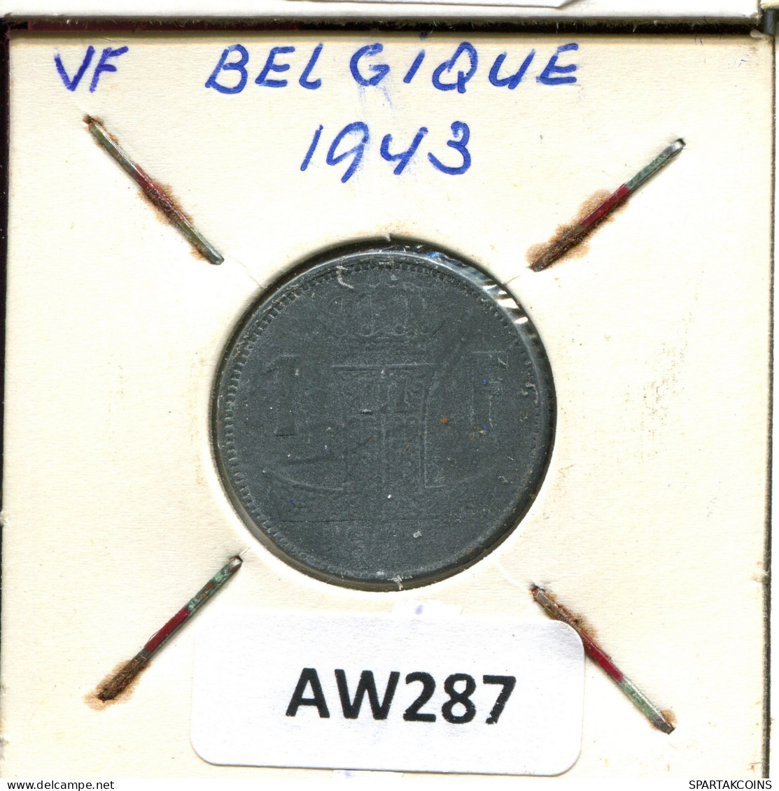 1 FRANC 1943 BELGIQUE-BELGIE BÉLGICA BELGIUM Moneda #AW287.E.A - 1 Franc