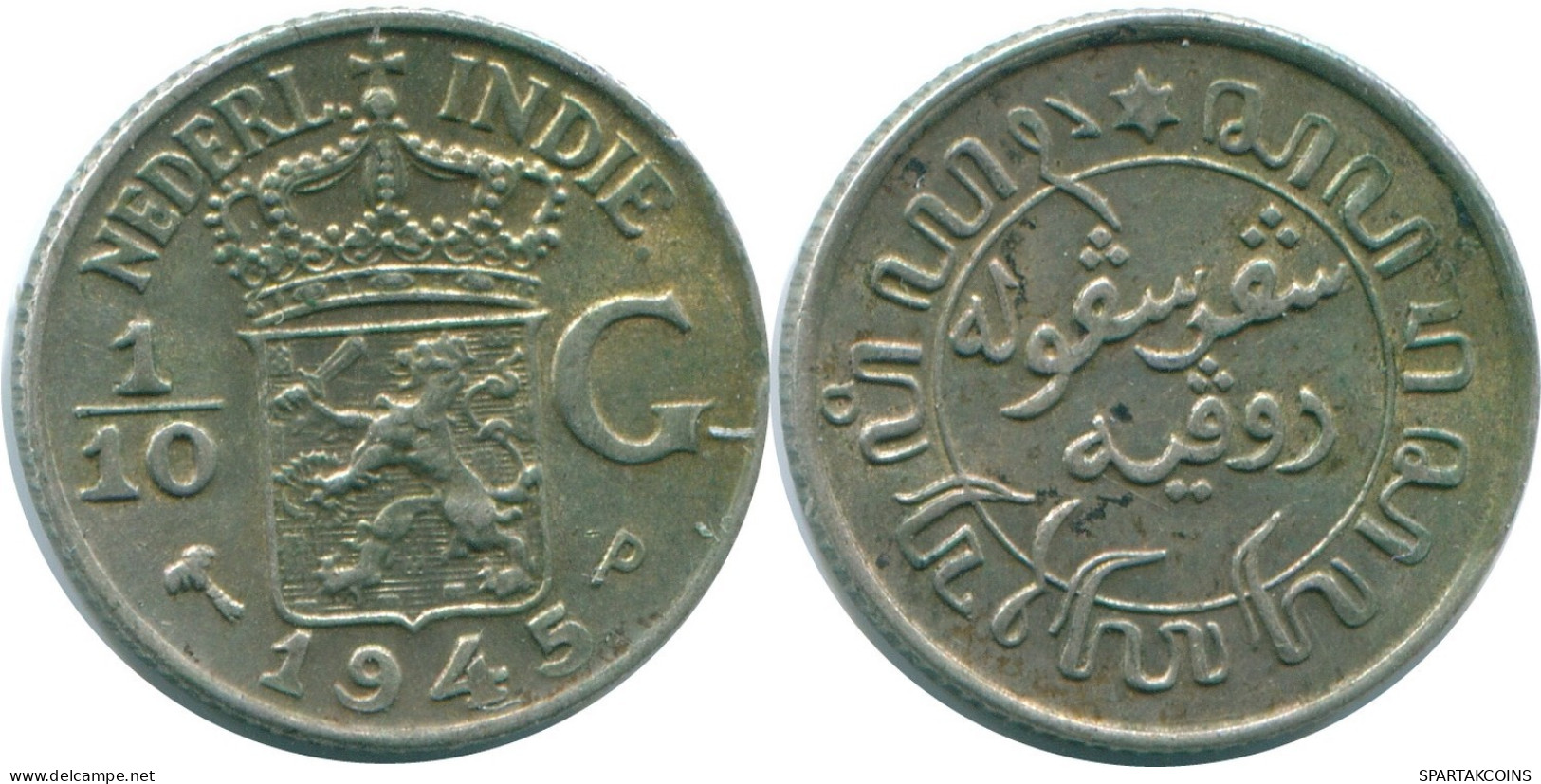 1/10 GULDEN 1945 P INDES ORIENTALES NÉERLANDAISES ARGENT Colonial Pièce #NL14229.3.F.A - Indes Neerlandesas