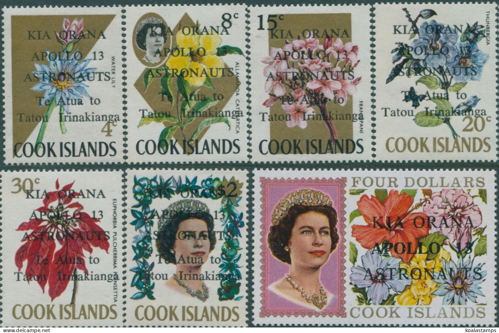 Cook Islands 1970 SG321-327 Apollo 13 Ovpts Flowers QEII No Fluorescent Markings - Cook