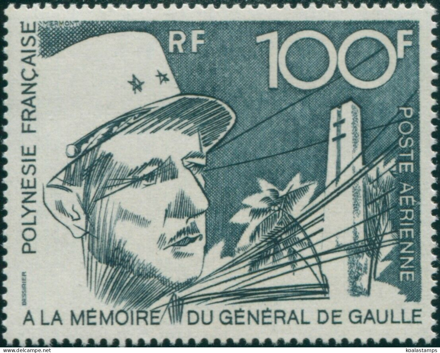 French Polynesia 1972 Sc#C88,SG159 100f De Gaulle Monument MNH - Sonstige & Ohne Zuordnung
