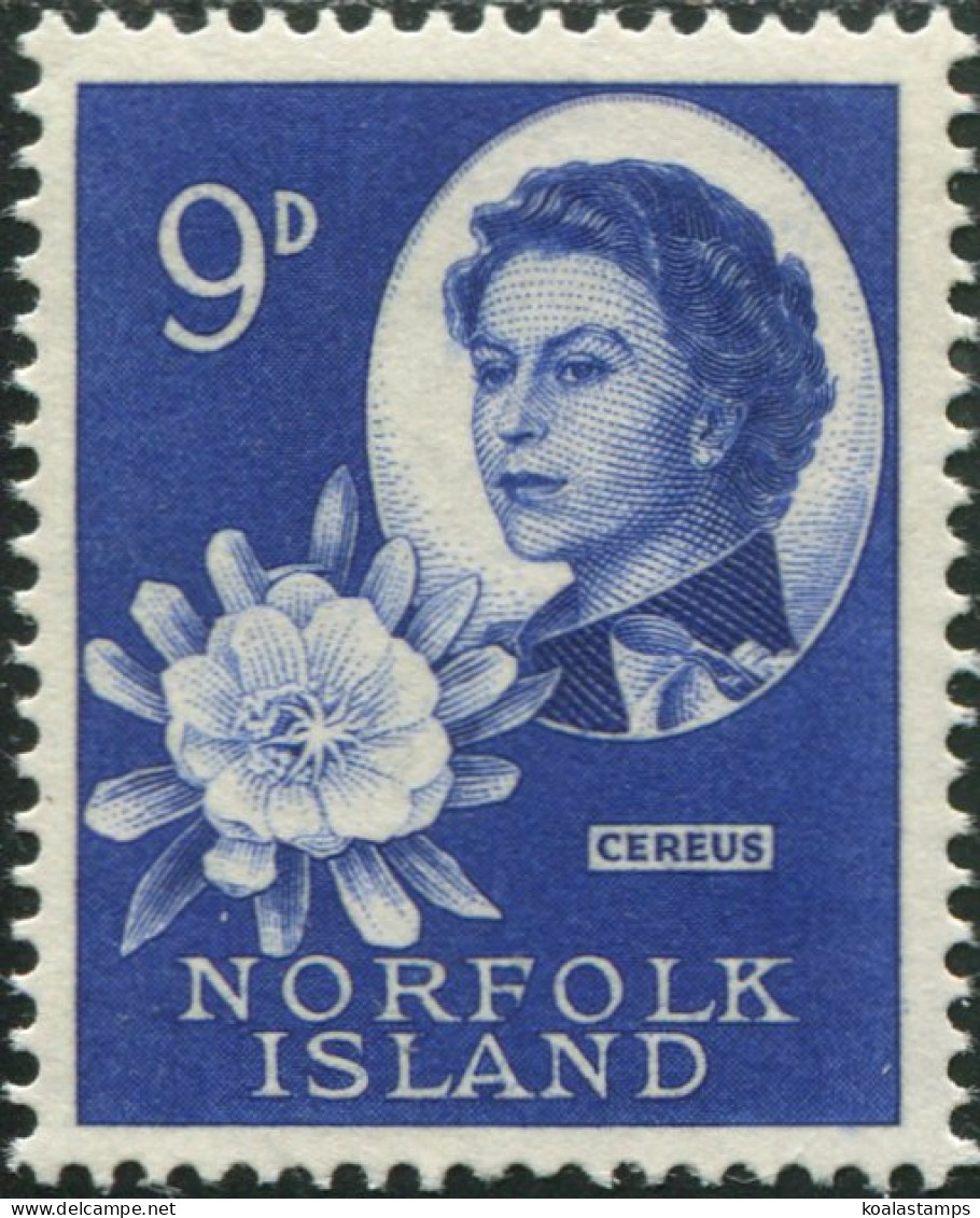 Norfolk Island 1960 SG29 9d QEII And Cereus Flower MNH - Norfolk Island