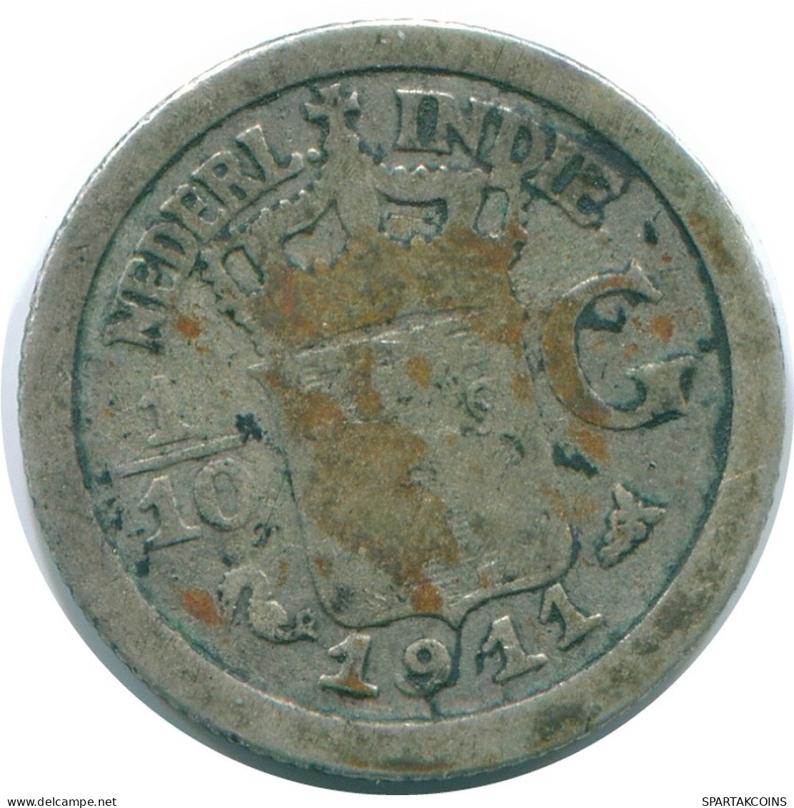 1/10 GULDEN 1911 NETHERLANDS EAST INDIES SILVER Colonial Coin #NL13251.3.U.A - Indes Neerlandesas