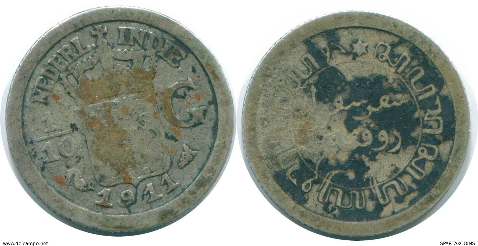 1/10 GULDEN 1911 NETHERLANDS EAST INDIES SILVER Colonial Coin #NL13251.3.U.A - Niederländisch-Indien
