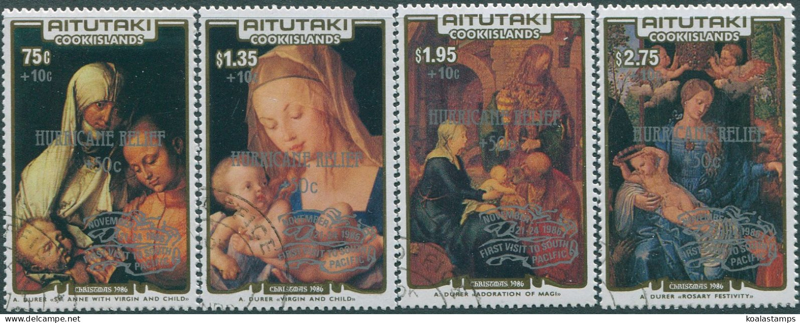Aitutaki 1986 SG562-571 Christmas Hurricane Relief With Papal Visit Ovpt Set FU - Islas Cook