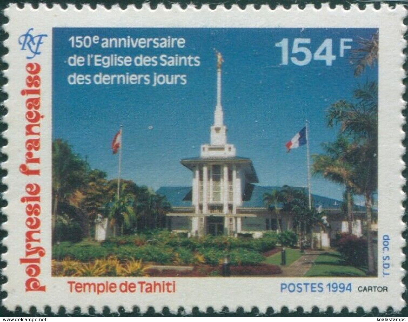 French Polynesia 1994 Sc#639,SG699 154f Tahiti Temple MNH - Otros & Sin Clasificación