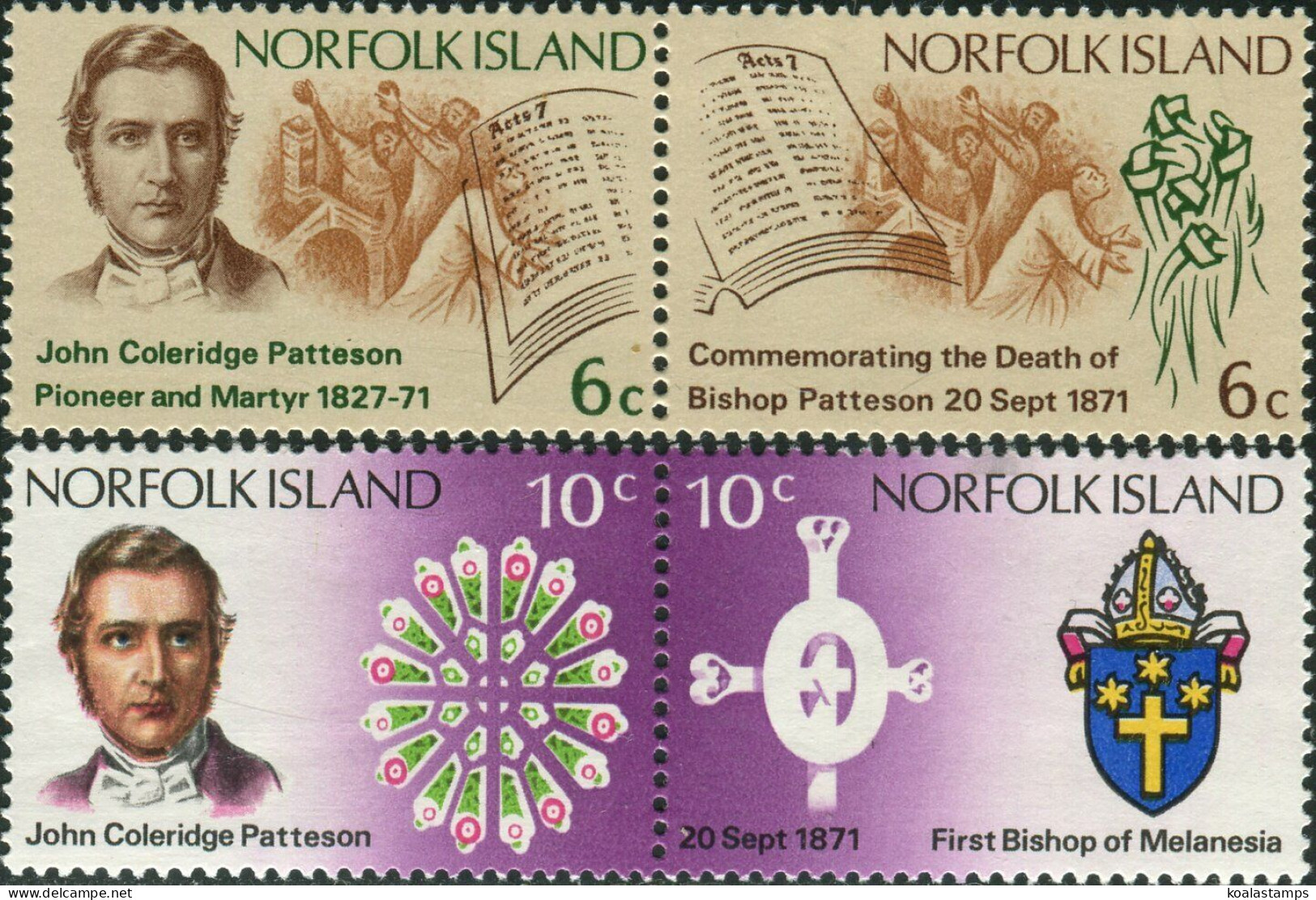 Norfolk Island 1971 SG121-124 Bishop Patteson Set MNH - Isla Norfolk