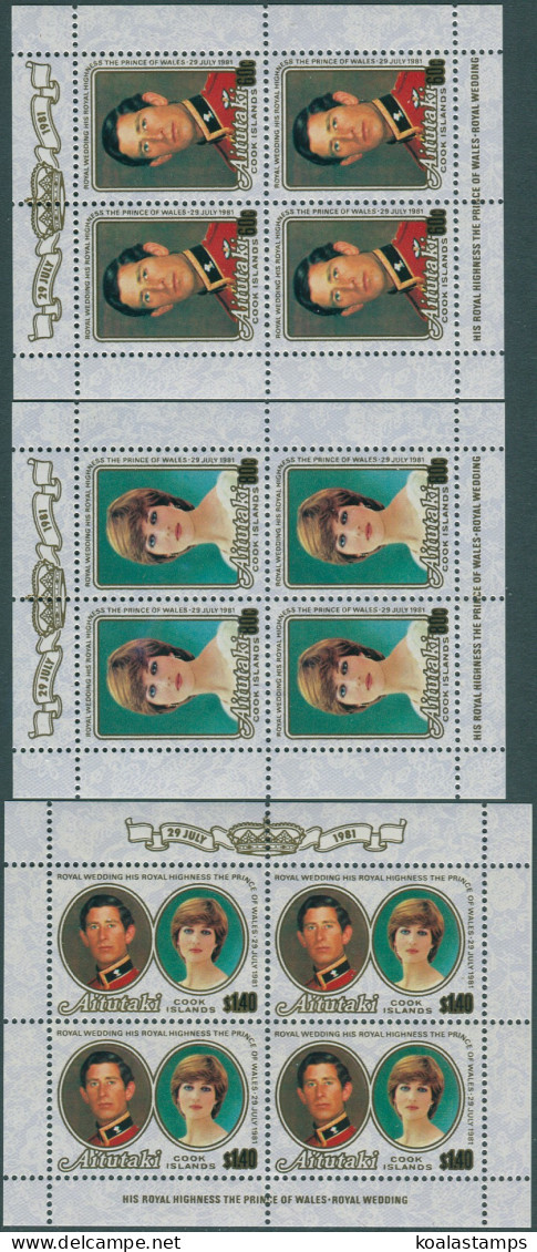 Aitutaki 1981 SG391-393 Royal Wedding Sheetlets MNH - Cookinseln