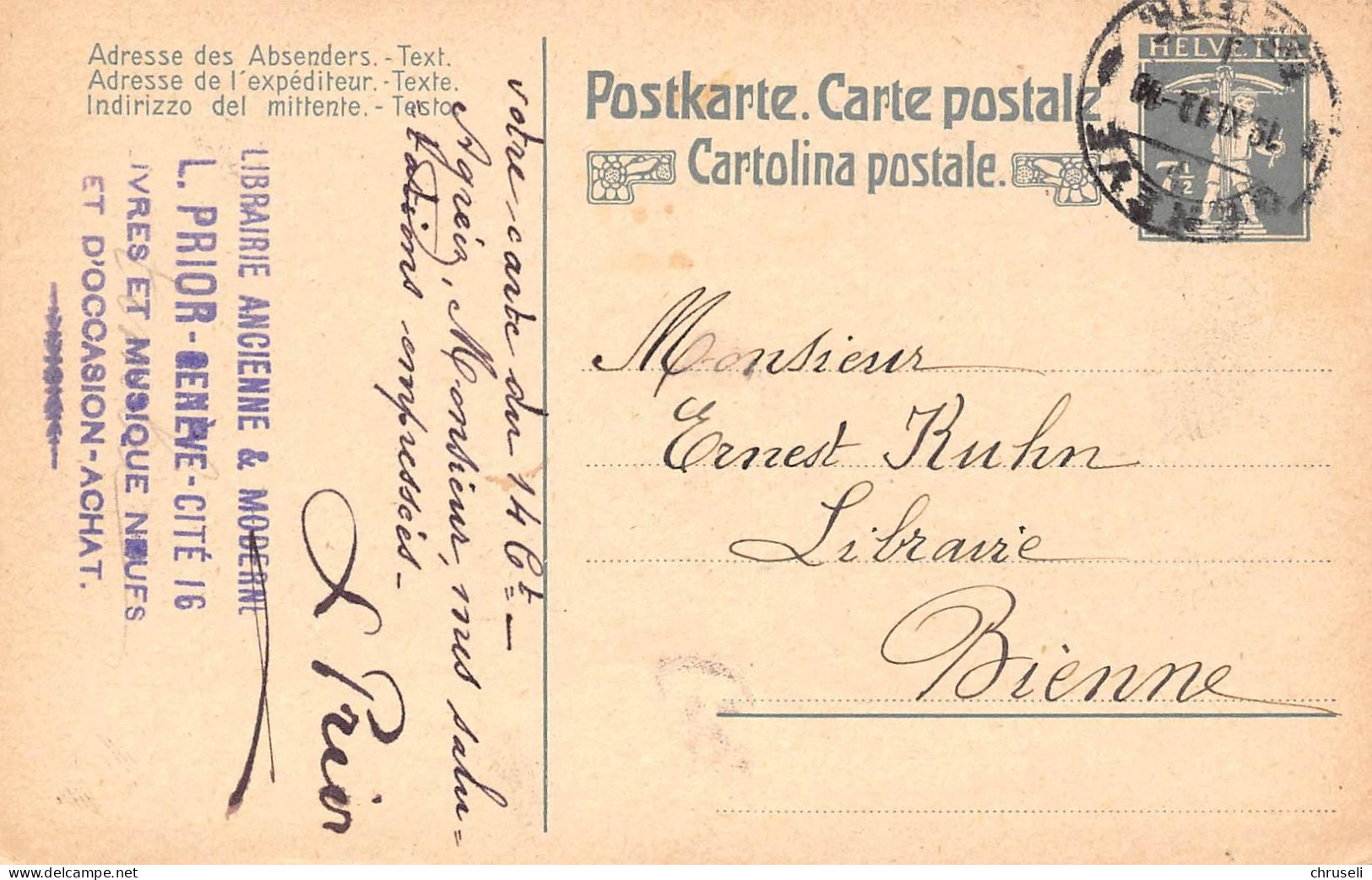 Geneve L.Prior Libraire Ancienne & Moderne Firmen Gewerbestempel Besonderheiten - Enteros Postales