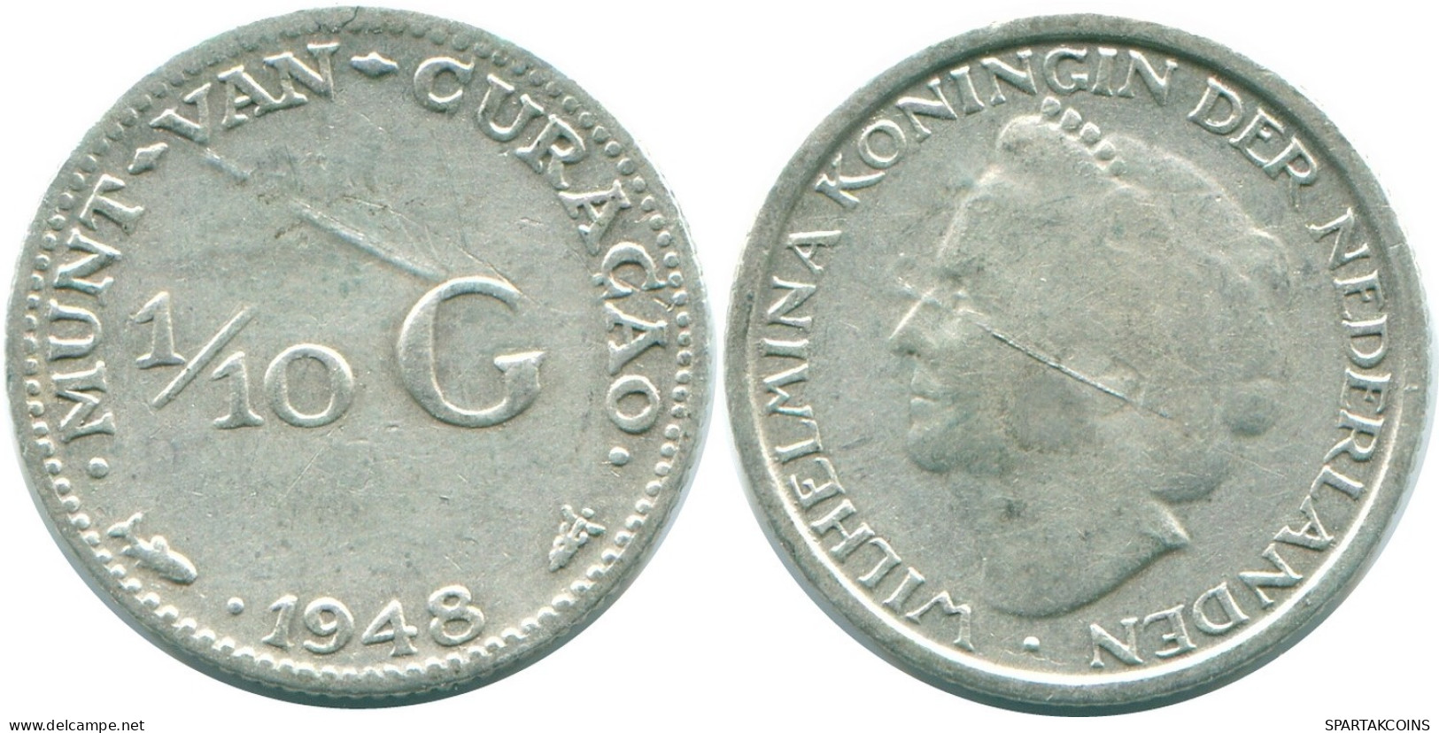 1/10 GULDEN 1948 CURACAO Netherlands SILVER Colonial Coin #NL11918.3.U.A - Curacao