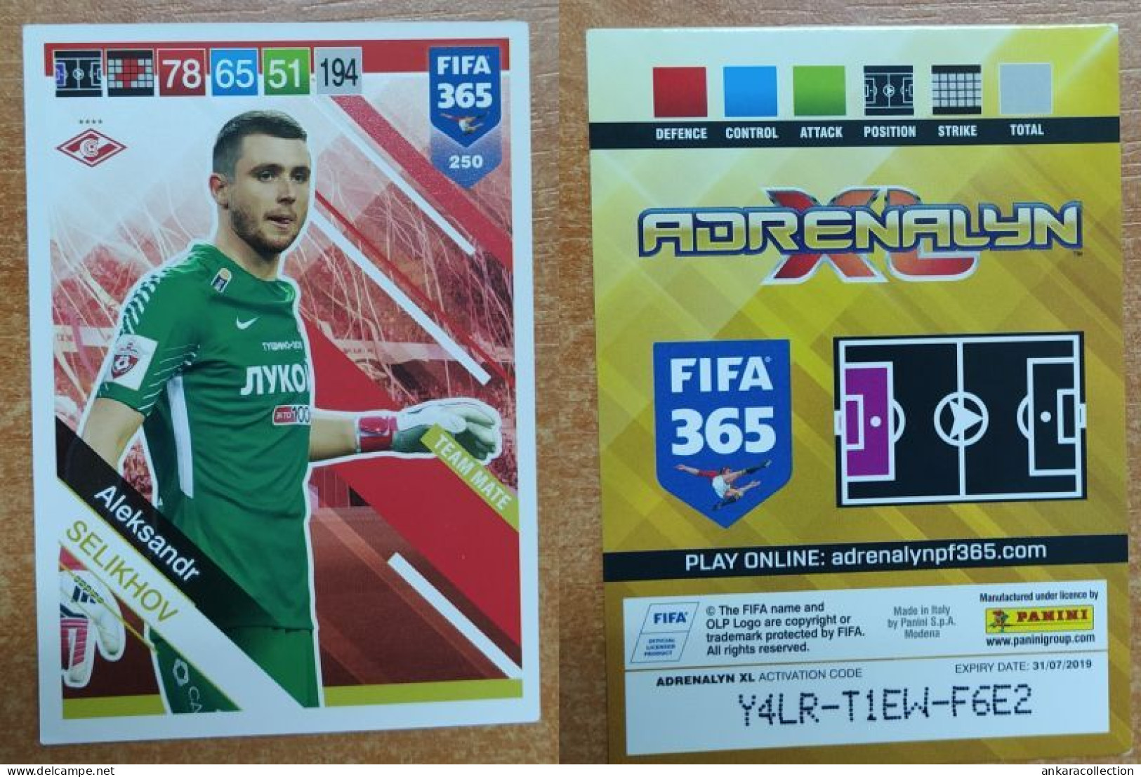 AC - 250 ALEKSANDR SELIKHOV  SPARTAK MOSCOW  TEAM MATE  PANINI FIFA 365 2019 ADRENALYN TRADING CARD - Tarjetas