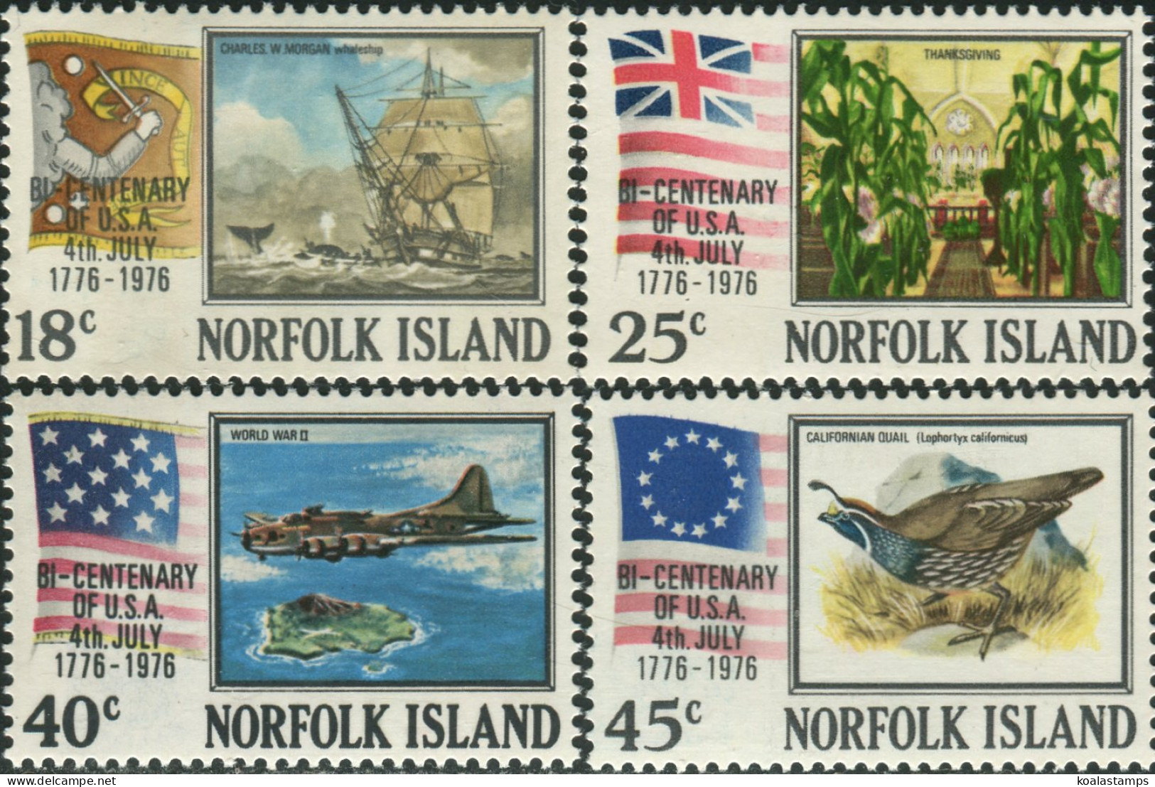 Norfolk Island 1976 SG172-175 American Revolution Set MNH - Isola Norfolk