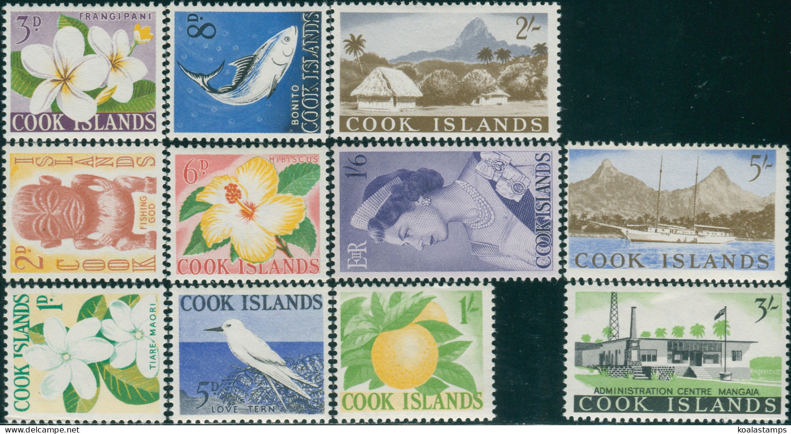 Cook Islands 1963 SG163-173 Flowers Birds Buildings Fish Set MLH - Cookeilanden