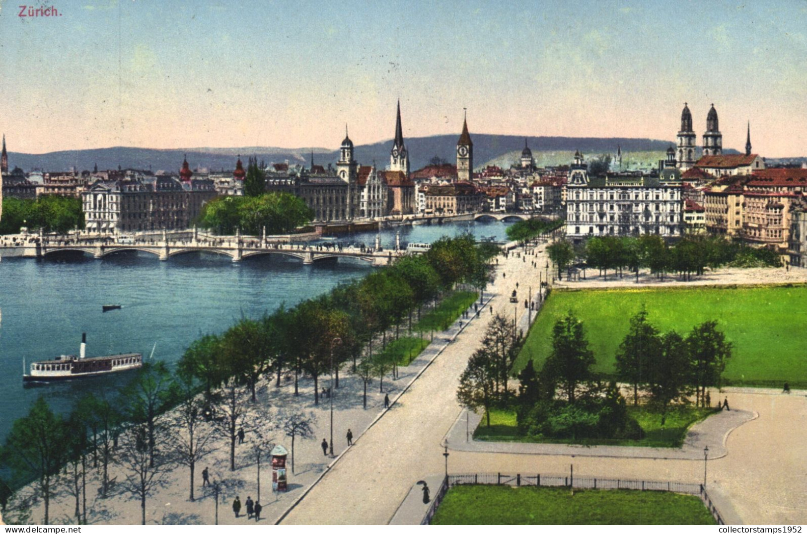 ZURICH, ARCHITECTURE, PARK, SHIP, BRIDGE, SWITZERLAND, POSTCARD - Zürich