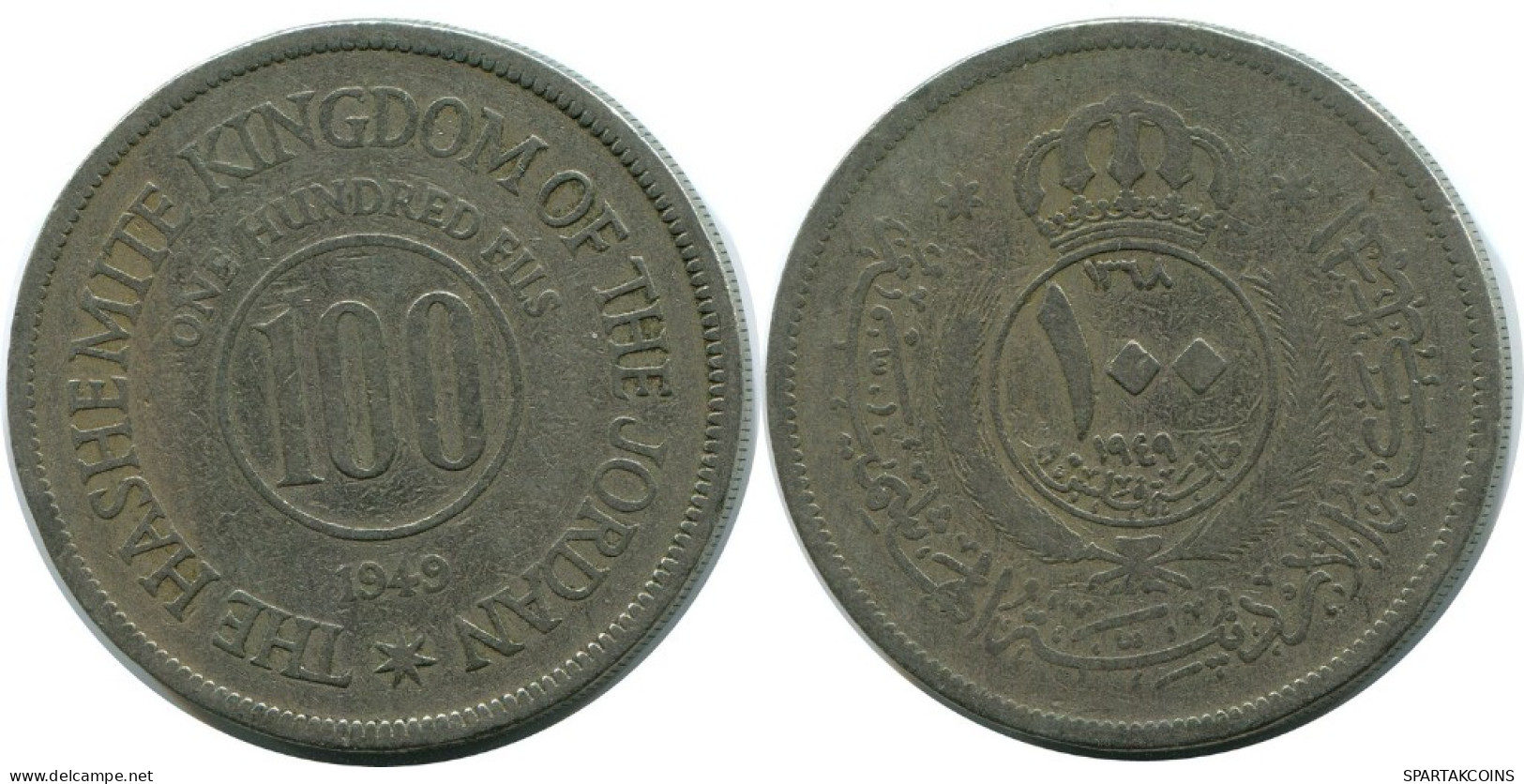 100 FILS 1949 JORDANIA JORDAN Moneda Abdullah I #AH754.E.A - Jordanië
