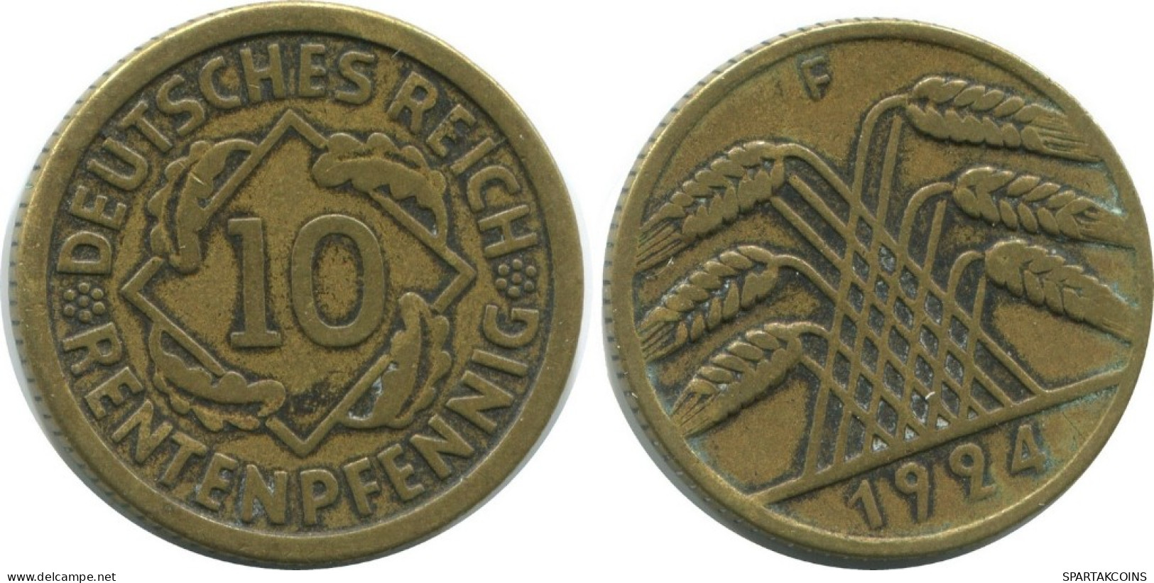 10 RENTENPFENNIG 1924 F ALEMANIA Moneda GERMANY #AD583.9.E.A - 10 Renten- & 10 Reichspfennig