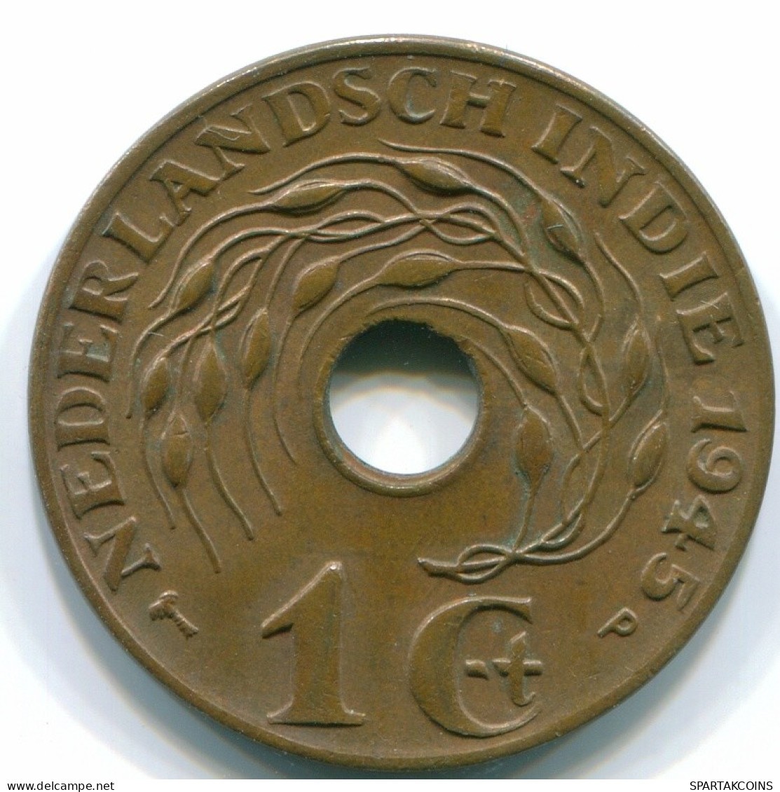1 CENT 1945 P INDES ORIENTALES NÉERLANDAISES INDONÉSIE Bronze Colonial Pièce #S10392.F.A - Indes Néerlandaises