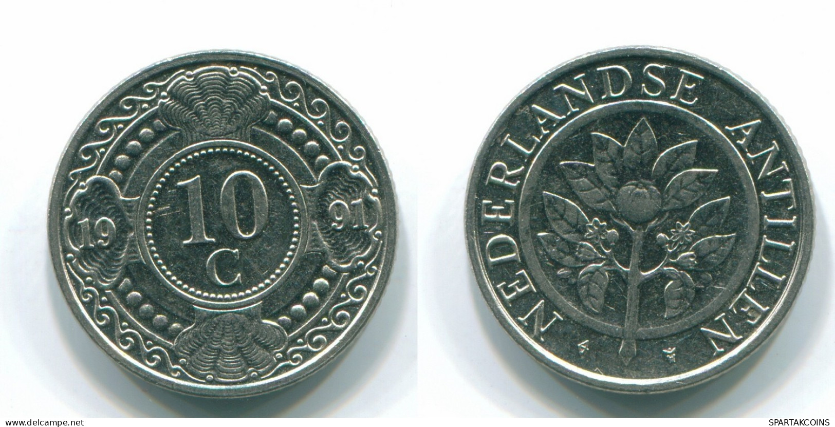 10 CENTS 1991 NETHERLANDS ANTILLES Nickel Colonial Coin #S11348.U.A - Niederländische Antillen