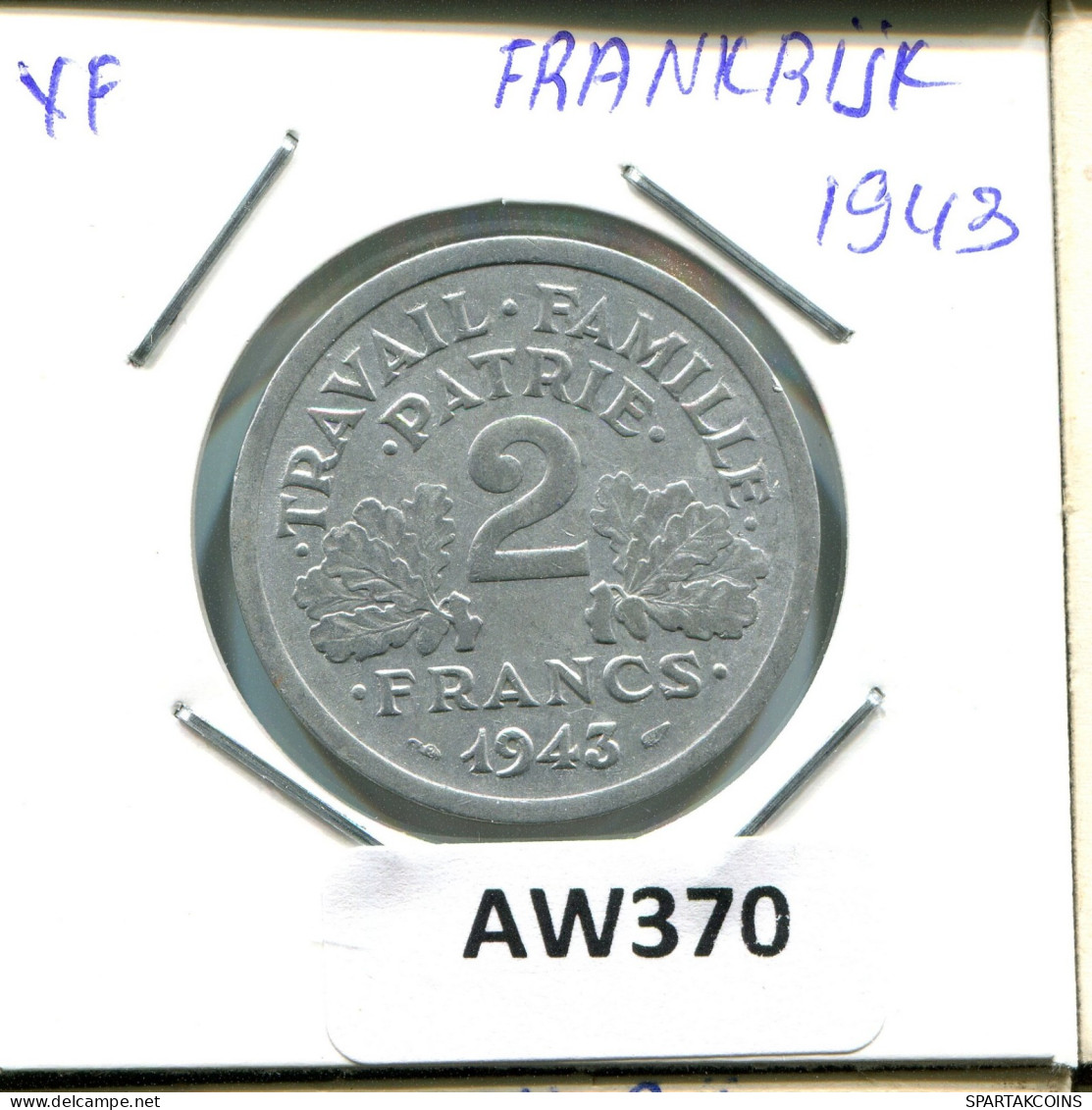 2 FRANCS 1943 FRANKREICH FRANCE Französisch Münze #AW370.D.A - 2 Francs