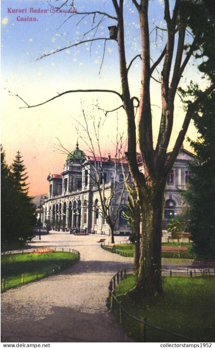 BADEN, CASINO, ARCHITECTURE, PARK, SWITZERLAND, POSTCARD - Baden