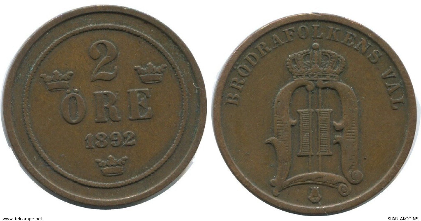 2 ORE 1892 SWEDEN Coin #AC989.2.U.A - Sweden