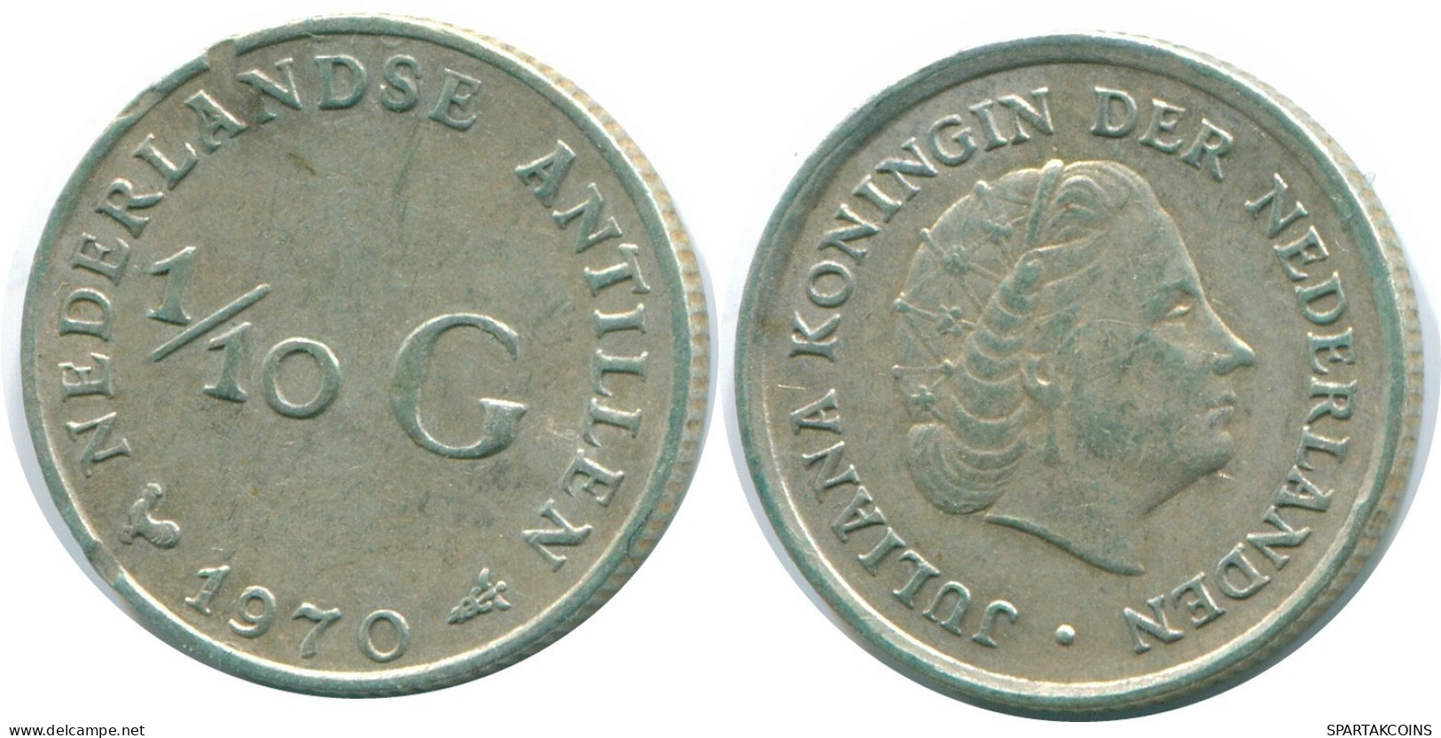 1/10 GULDEN 1970 NETHERLANDS ANTILLES SILVER Colonial Coin #NL13038.3.U.A - Netherlands Antilles