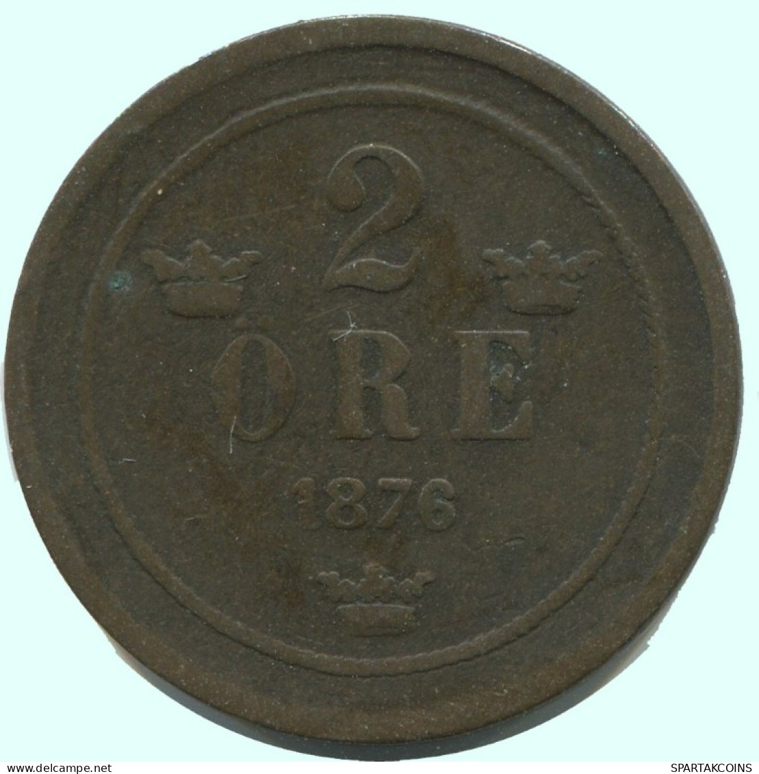 2 ORE 1876 SCHWEDEN SWEDEN Münze #AC858.2.D.A - Zweden