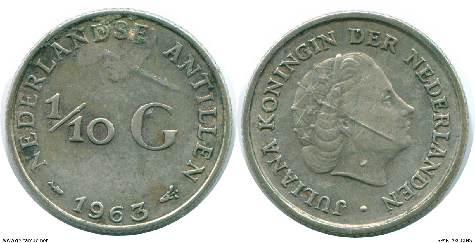1/10 GULDEN 1963 NETHERLANDS ANTILLES SILVER Colonial Coin #NL12549.3.U.A - Niederländische Antillen