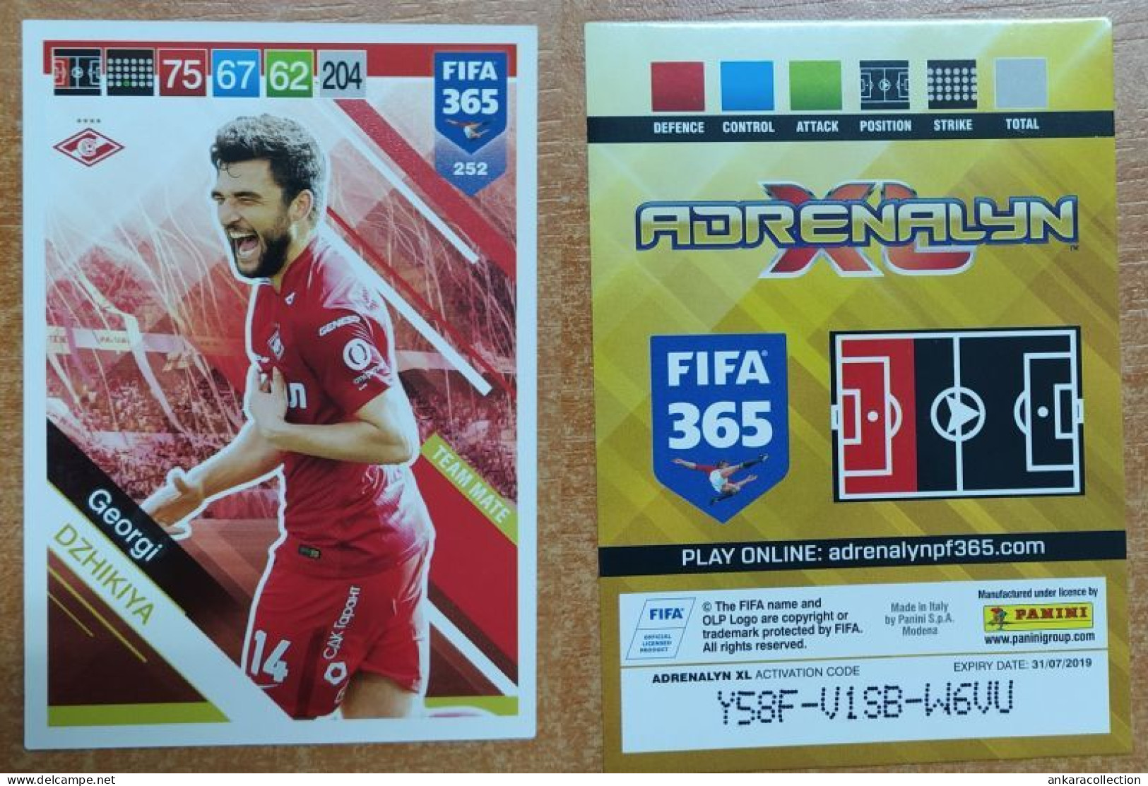 AC - 252 GEORGI DZHIKIYA  SPARTAK MOSCOW  TEAM MATE  PANINI FIFA 365 2019 ADRENALYN TRADING CARD - Tarjetas