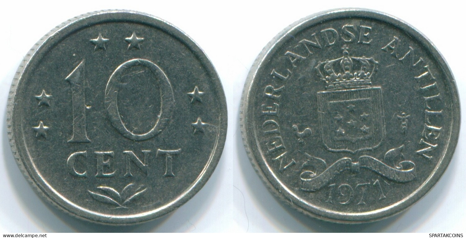 10 CENTS 1971 NETHERLANDS ANTILLES Nickel Colonial Coin #S13448.U.A - Antille Olandesi