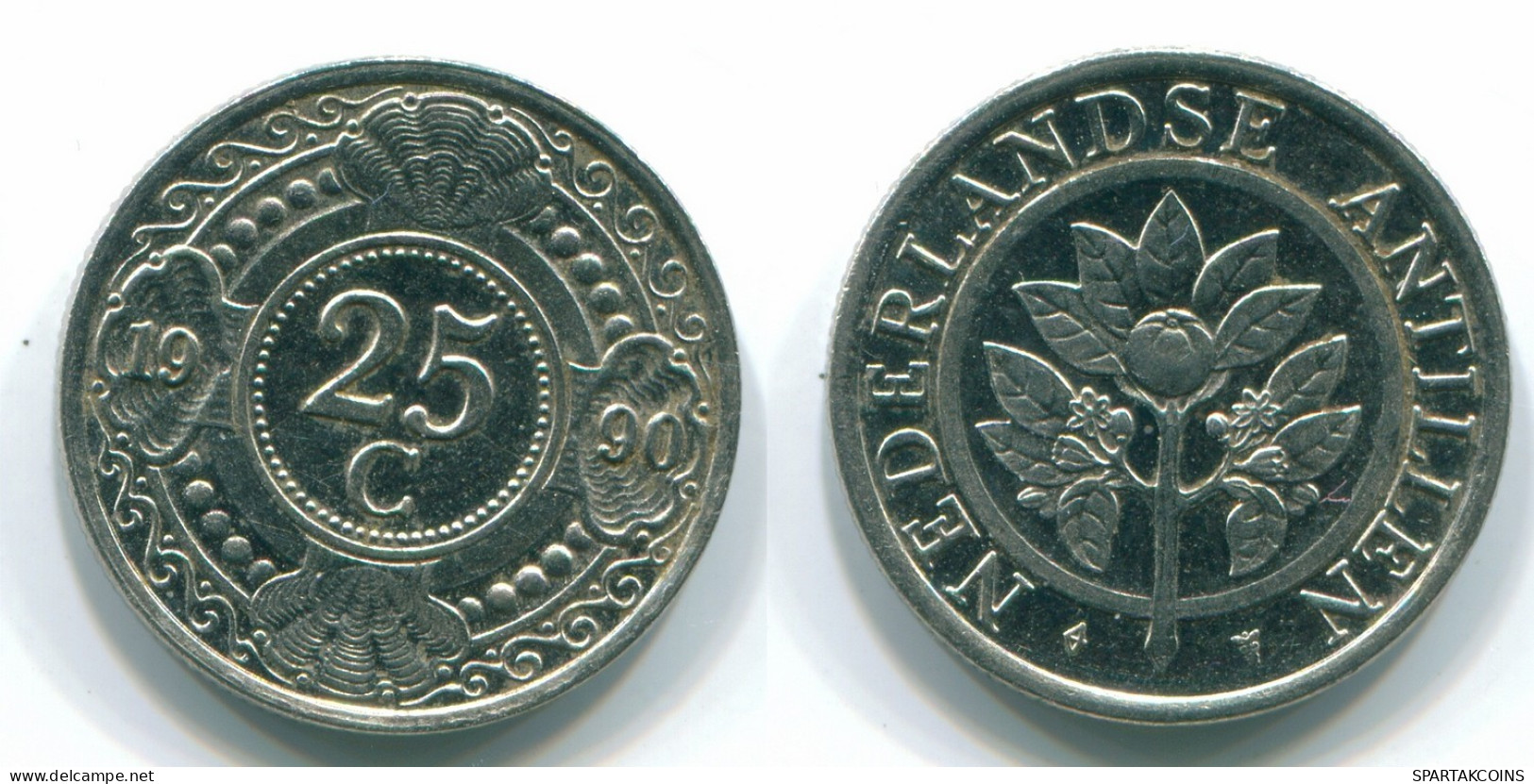 25 CENTS 1990 NIEDERLÄNDISCHE ANTILLEN Nickel Koloniale Münze #S11264.D.A - Netherlands Antilles