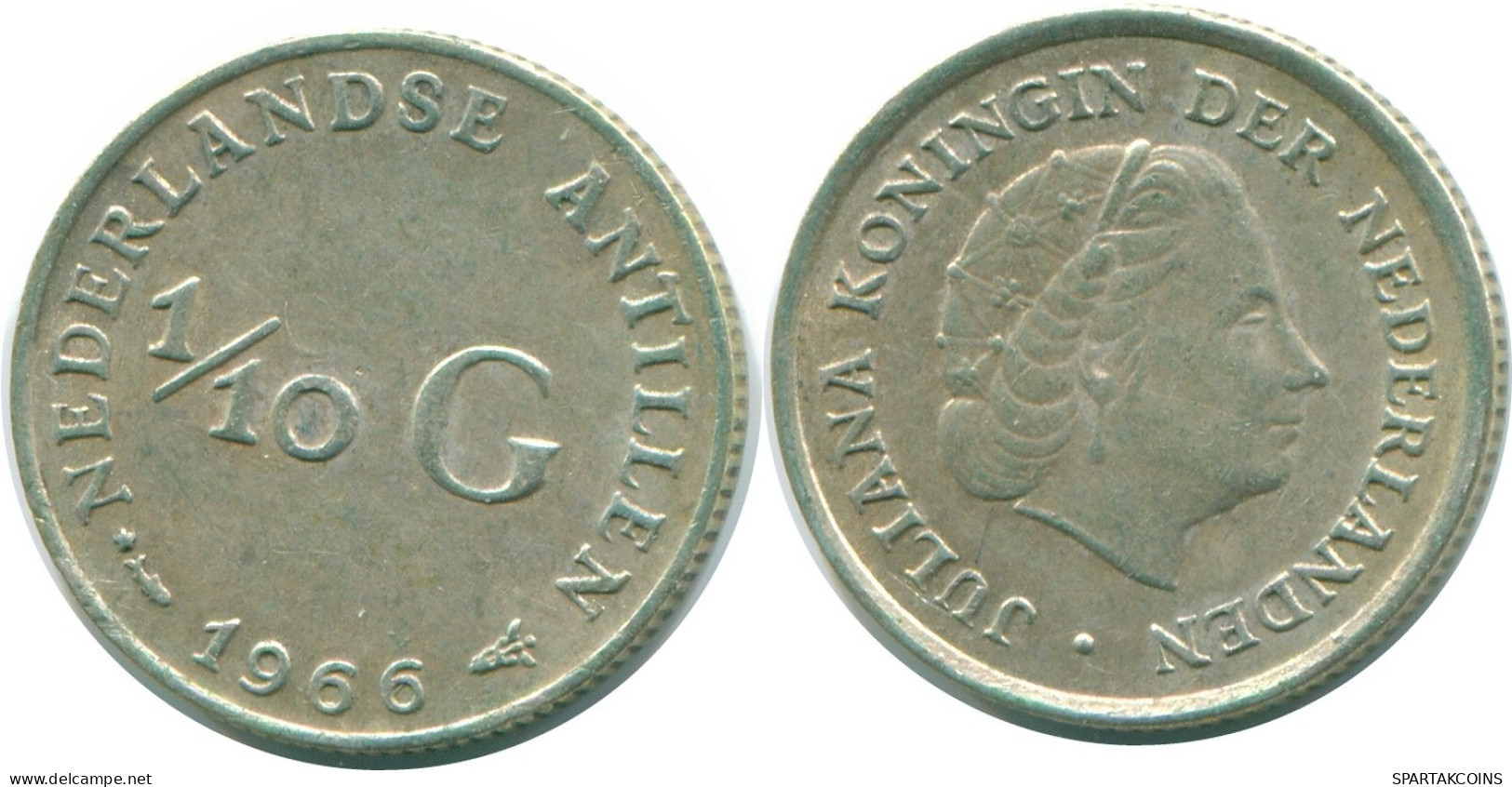 1/10 GULDEN 1966 ANTILLAS NEERLANDESAS PLATA Colonial Moneda #NL12789.3.E.A - Antille Olandesi